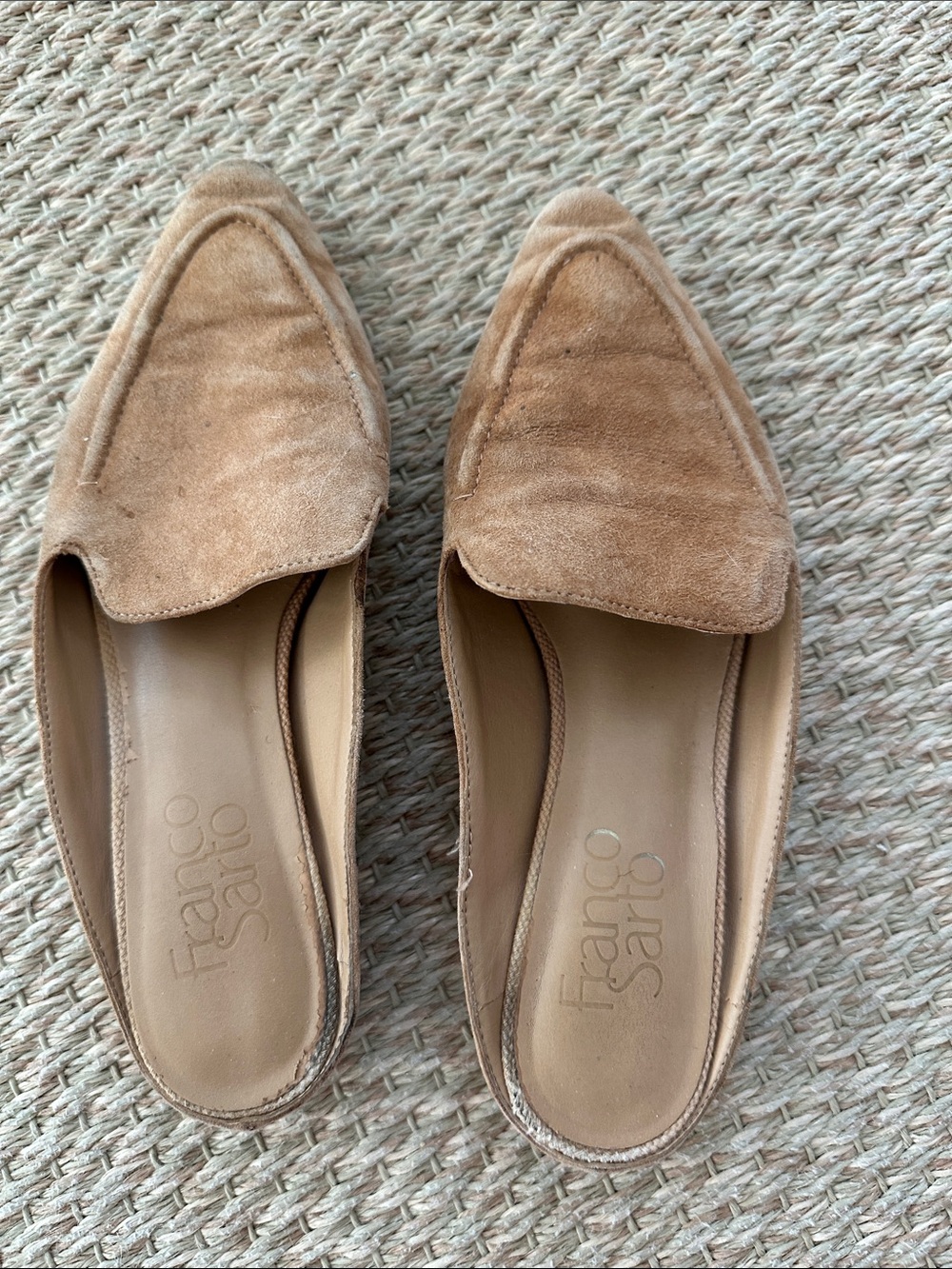 Franco Sarto Tan Suede Pointed Slip-On Mules